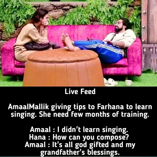 8.7K views · 218 reactions | Live Feed #AmaalMallik giving tips to Farhana to learn singing. She need few months of training. Amaal : I didn't learn singing. Farhana : How can you compose? Amaal : It's all god gifted and my grandfather's blessings. #viralreels #viral #BiggBoss19 #BB19 #gauravkhanna #MaltiChahar #biggboss19 #farhanabhatt #gauravkhannaofficial #pranitmore #fblifestyle #amaalmallik #singing | AtoZ Reseller | Facebook