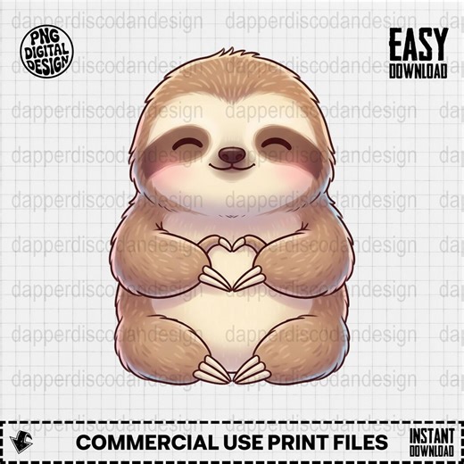 Cute Sloth Clipart Heart Hands PNG Kawaii Sloth Making Heart Shape Digital Download for Valentines Stickers and T Shirts - Etsy