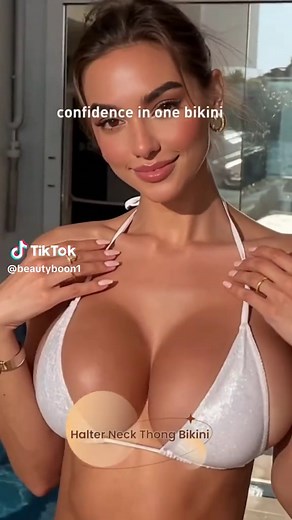 Women'S Sexy Halter Neck Thong Bikini - High Stretch Solid Color, Glittery White Design, Perfect for Poolside & Beach, High Waisted Swimsuit #tiktokmademebuyit #bikini #swimsuit #sexybikiniset #swimmingsuit
