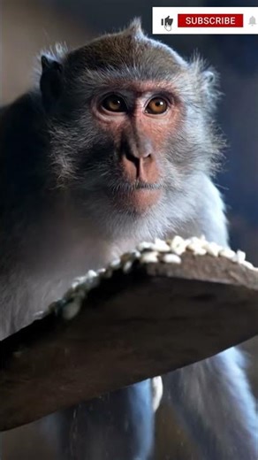 🔥🐒 Real Monkey Making Puffed Rice (Pori) — Traditional Factory Style | Blue Tee & Lungi 🪵🍚