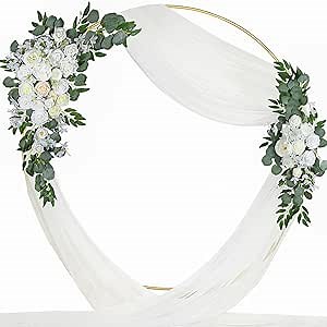 Wedding Arch Flowers Kit (Pack of 3)-2 Pc Flower Swag and 1pc 30" x 21Ft White Wedding Arch Drapes, White Arch Flowers Decoration for Wedding Ceremony Floral Arrangement Reception Backdrop
