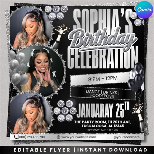 Birthday Flyer, Birthday Party Invitation, DIY Birthday Party Template, Premade Birthday Flyer, Birthday Bash, Canva Editable - Etsy UK