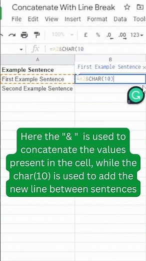 Concatenate sentences with Line Break in Google Sheets & Excel #excel #exceltutorialforbeginners