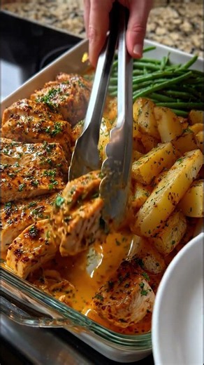 Sheet-Pan Garlic Butter Chicken Breast with Potato Wedges & Green Beans