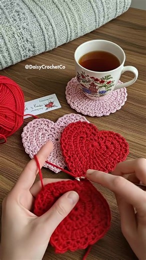 Cute Crochet Heart Coasters DIY for Coffee Lovers