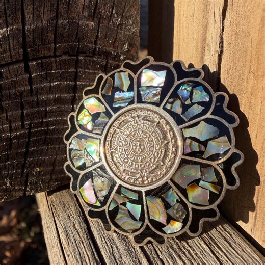 Vintage Mexican Sterling Silver Abalone Shell Brooch and Pendant With Mayan Calendar Medallion - Etsy