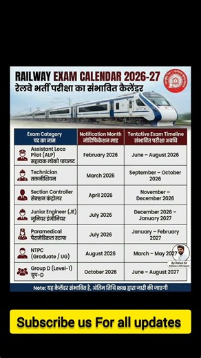 Railway exam Callender 2026