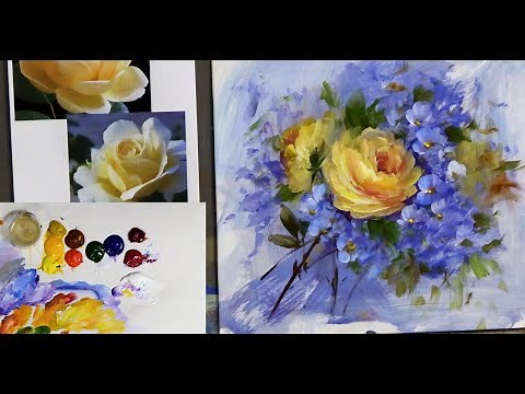 Vibrant Yellow Rose Painting In Acrylics: A Stunning Contrast!