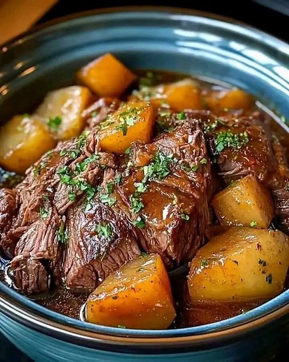 Slow Cooker Amish Pot Roast Ingredients: 3-4 lb beef chuck roast 1 onion, chopped 4 carrots, peeled and cut into chunks 3-4 potatoes, peeled and cubed 2 cups beef broth 1 tbsp sauce 1 tsp dried thyme 1 tsp garlic powder Salt and pepper to taste Preparation: Place the beef roast in the slow cooker. Add chopped onion, carrots, and potatoes around the roast. Pour beef broth and sauce over the ingredients. Sprinkle with thyme, garlic powder, salt, and pepper. Cover and cook on low for 8 hours, or un
