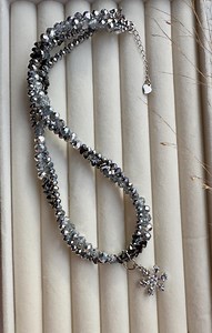 Twisted Hematite Snowflake Pendant Necklace, Faceted Crystal Beads - Etsy UK