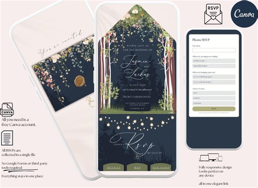 Enchanted Forest Wedding Invitation Website, Clickable RSVP, Mountain Wedding, Woodland Wedding, Pine Forest, Starry Night Wedding - Etsy