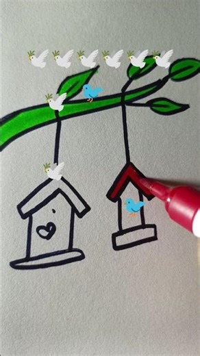 Bird house drawing/simple Bird house drawing/How to draw a Bird house #shorts