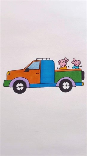 Drawing Peppa Pig & George in a Colorful Truck! 🎨🚛 #shorts