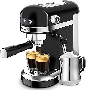 Geek Chef Espresso Machine 20 Bar Pump Pressure Cappuccino latte Maker Coffee Machine with ESE POD filter&Milk Frother Steam Wand&Pressure gauge, 1.5L Water Tank, Stainless steel