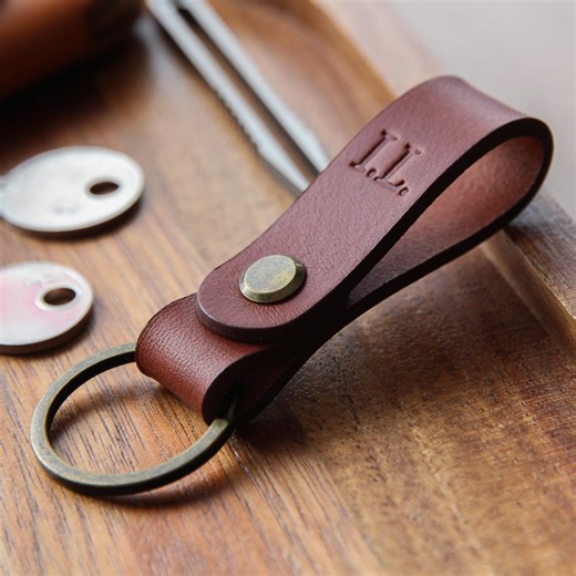 Personalized Leather Keychain: Italian Leather, Embossed Initials - Etsy
