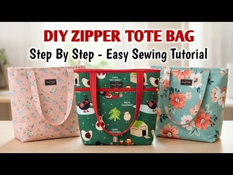 DIY ZIPPER TOTE BAG - STEP BY STEP EASY SEWING TUTORIAL | DIY Bag cutting and stitching | DIY Bags