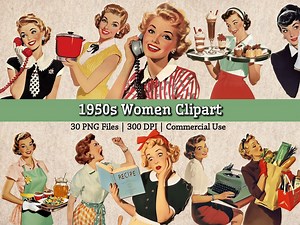 Vintage 1950s Women Image Bundle, Printable Retro 1950s Ladies Housewife PNG, Housekeeping Homemaking Clipart, Junk Journal Collage - Etsy