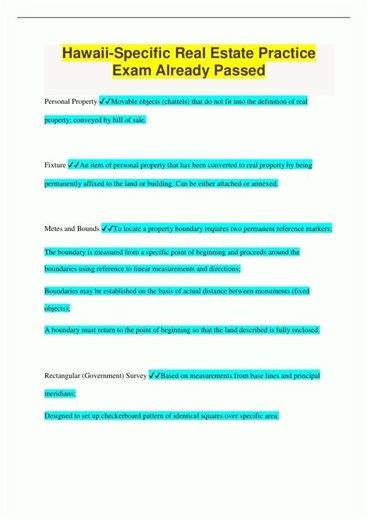 HawaiiSpecific Real Estate Practice Exam Already Passed339