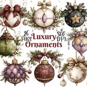 Christmas Ornament Clipart, Set of 26 PNG Bundle, 300 DPI Clip Art, Winter Luxury Clipart, Watercolor Holiday Graphic Gift, Sublimation POD - Etsy