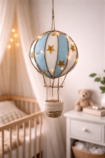 Hot Air Balloon Nursery Light Set, Baby Night Light Decor, Neutral Nursery Wall Decor, Baby Shower Gift, Handmade Nursery Lighting - Etsy