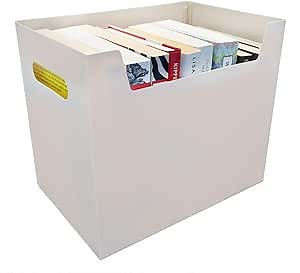 Portable File Folder Organizer, Magazine & Book Storage Box with Side Handles, Ivory White