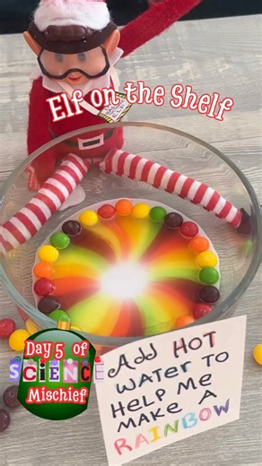 Emily Calandrelli on Instagram: "Day 5 of Science Mischief (from Dr. Ralph the Science Elf) 🤓 Follow for 12 days of Science Mischief 🎄🧪 📝HOW TO🤓 Place skittles in a circle around a plate Add hot water slowly to the center so that it halfway covered the candy. (I put a full mug of water in the microwave for 60s) Wait 60 seconds. 🤓 THE SCIENCE ☝🏼 This demonstrates DIFFUSION - when particles move from an area of HIGH concentration to an area of LOW concentration. 🤔What’s moving? 🙋🏻‍♀️The 