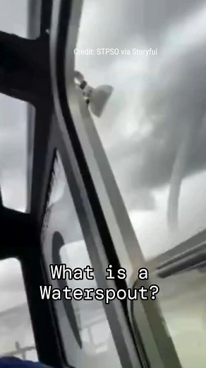 What is a waterspout? Waterspouts fall into two categories: fair weather waterspouts and tornadic waterspouts. Tornadic waterspouts are tornadoes that form over water, or move from land to water. They have the same characteristics as a land tornado. They are associated with severe thunderstorms, and are often accompanied by high winds and seas, large hail, and frequent dangerous lightning. Fair weather waterspouts usually form along the dark flat base of a line of developing cumulus clouds. This