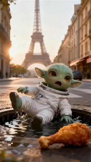 Baby Alien Loses Fried Chicken to Hungry Kitten!