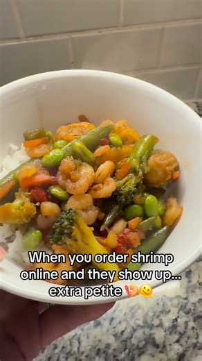 Ordered shrimp online and didn’t realize they were bite-sized 😂 Still made the rice bowl. Still ate it. Still delicious. 🍤🍚 We adapt around here. #WeeknightDinner #ShrimpBowl #RealLifeCooking #BusyMomMeals #TeacherDinner #FunnyFood #HomeCooking #WhatIDidWithThat #RiceBowl | Ashley Nicole