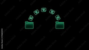 Digital File Transfer Between Folders Animation data transfer. Sending Business document Between two file on transparent background.