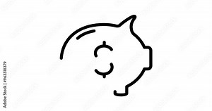 Piggy bank animated outline icon with alpha channel. Piggy bank 4k motion design animation for web, mobile and ui design