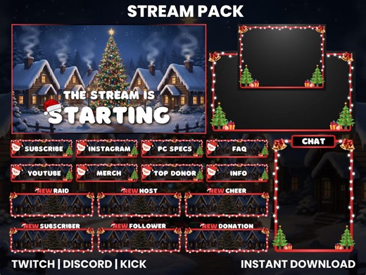 Christmas Stream Overlay Pack | Xmas Stream Pack | Animated Screens | Webcam Overlay | Twitch Screen Overlay | Christmas Alerts | Panels - Etsy
