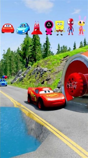 Lightning McQueen vs Giant Coca-Cola Crusher – Funny Cartoon Car Challenge in BeamNG Drive!