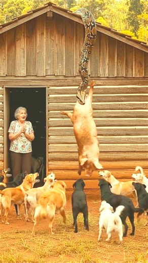 The giant python picked up a pig 😱 Dogs bark loudly in an attempt to save the pig's life #shorts