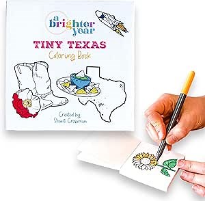 A Brighter Year Adult Mini Coloring Book – Premium Pocket Size 3”x 3” Travel Coloring Book, Thick No-Bleed Paper, 50 Pages, Lay Flat Binding, for Stress Relief & Mindfulness - Tiny Texas Edition