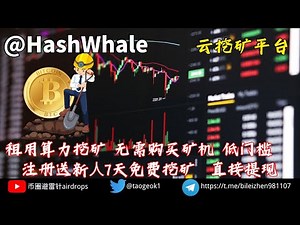 HashWhale云挖矿平台 | 租用算力挖矿,无需购买矿机 低成本投资 | 注册送新人7天免费挖矿 ＃云挖矿 #btc #eth #加密貨幣 #加密货币投资
