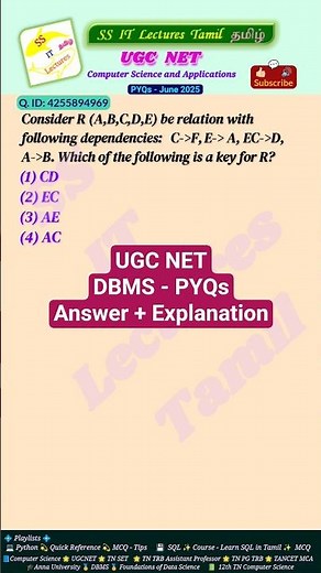 UGC NET, Computer Science, DBMS, Previous Year Questions Solved#ugcnetcs#ugcnettamil#shorts#trending
