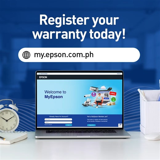 Epson’s after-sales services are at your fingertips when you become a member of MyEpson!​ Registering your Epson product in this one-stop portal gives you an extended warranty of three months, easy access to your product’s repair status, first dibs on new promos, and more.​ Visit my.epson.com.ph to learn more. | Epson