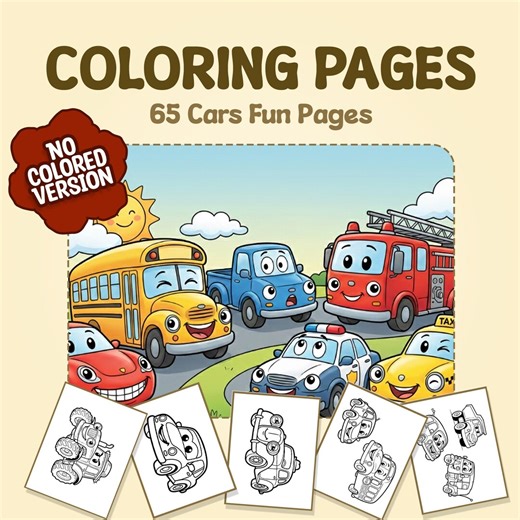 65 Cars Printable Bulk Coloring Pages, Lightning Mcqueen Coloring Book, Fun at Home Activity, Vehicles Lover Kids Coloring Book - Etsy