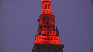 Terminal Tower is showing off this morning in red! It's for Go Red for Women, which aims to end heart disease and stroke in women. | Fox 8 News