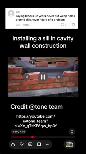 Credit to https://youtube.com/@tone_team?si=Xe_gTsKE6qw_bp0f how to install a window sill in cavity wall construction #kevininconstruction #traditionalbuild
