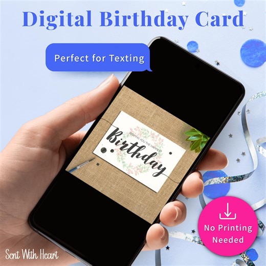 Digital Birthday Card Text Message JPG File Instant Download Ready Design Rustic Floral Burlap Background Greeting Electronic Delivery Quick - Etsy