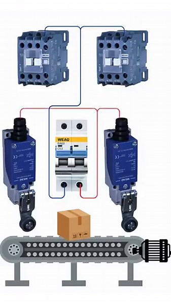 Automatisation d’un Convoyeur avec Capteurs de Fin de Course #electrical #electrician #moteur