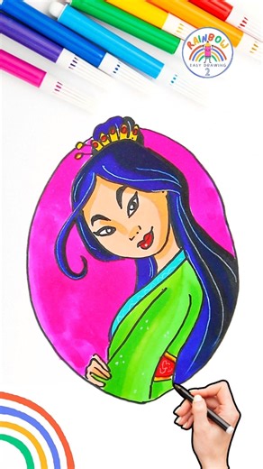 Draw Disney Princesses | Drawing Amazing Mulan Easy 🌈👸🏼 #disney #howtodraw #shorts #viral