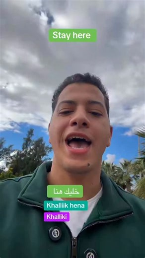 ‎Speak-Arabi اتكلم عربي‎ on Instagram‎: "💬 Arabic (Masri): خليك هنا ⛔ (to a male) خليكي هنا ⛔ (to a female) 💬 English: Stay here. 💬 Franco: Khalleek hena Khalleeكي hena A very common Egyptian phrase — used when giving directions, waiting for someone, or keeping things organized. Simple, direct, and heard everywhere 🇪🇬 If you want to understand and use phrases like this naturally, our one-on-one Arabic classes focus on real Egyptian Arabic you’ll use every day. 🎓 In our classes you’ll: 🗣️ 