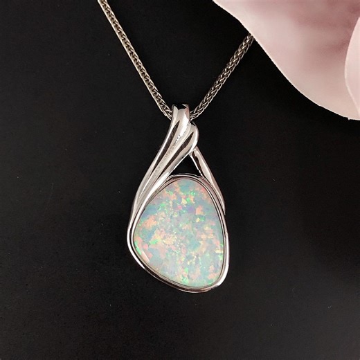 White Fire Opal Necklace, October Birthstone Pendant, Silver Gemstone Pendant, White Opal Cabochon, Natural Opal Jewellery, Opal Gift - Etsy UK