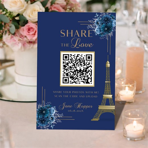 Share the Love QR Code Sign | Quinceanera Photo Capture Printable | Editable Canva Template - Etsy