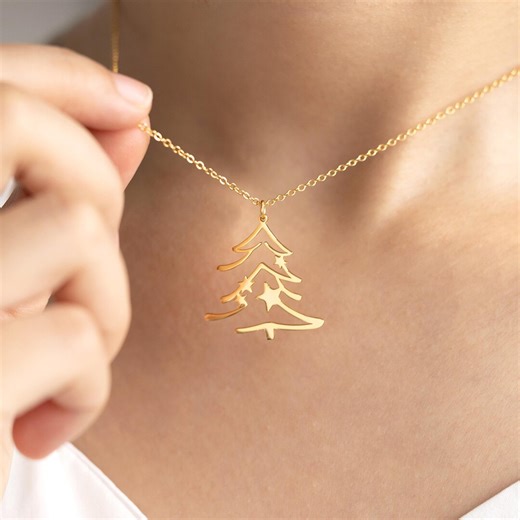 Sterling Silver Christmas Tree Necklace, Holiday Jewelry Gift - Etsy