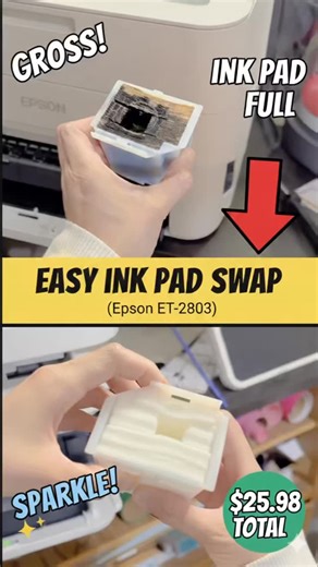 Custom Gifts & Apparel | Prints&Crafts.Co on Instagram: "Day 35 of 365 The job description said “Crafter/Owner,” but forgot to mention I’m also the Chief Maintenance Officer of the studio. 🛠️ My Epson ET-2803 finally hit Error 11, and instead of a mental breakdown, we’re doing a DIY! It turns out replacing the waste ink pad is actually a quick fix: 1. The Hardware: I grabbed a replacement Waste Ink Pad kit from Amazon. Just one screw, a messy swap (the kit has gloves!), and the physical part is