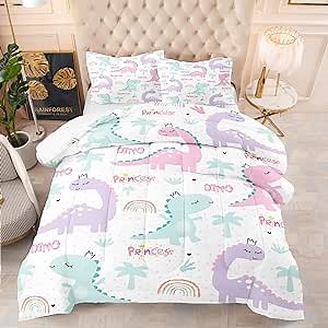 NINENINE Girls Comforter Sets Full,Dinosaur Bedding Sets Full Size,Comforter Sets for Girls,Princess Bedding Set Cute Bed Sets with Pillowcases